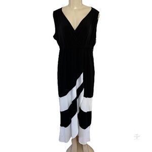 NEW Sandra Darren Black White Striped Layered Round Hem Sleeveless Maxi Dress 10